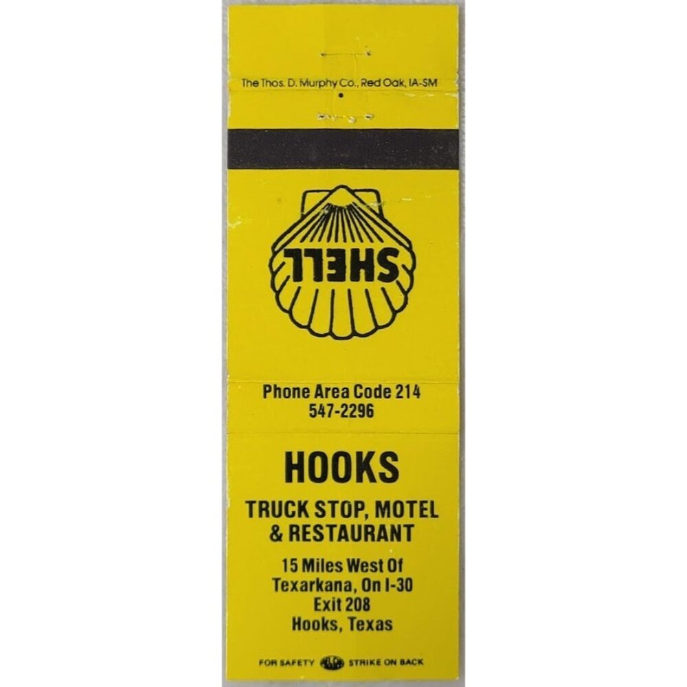 Vintage Matchbook Cover Hooks Truck Stop Motel Restaurant Texas TX Texarkana